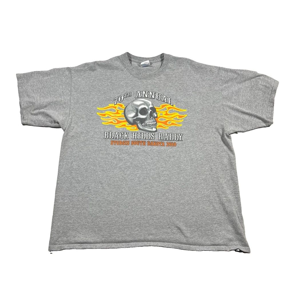 2010 Sturgis Black Hills Rally Skull Graphic T-Shirt Gray 2XL Biker